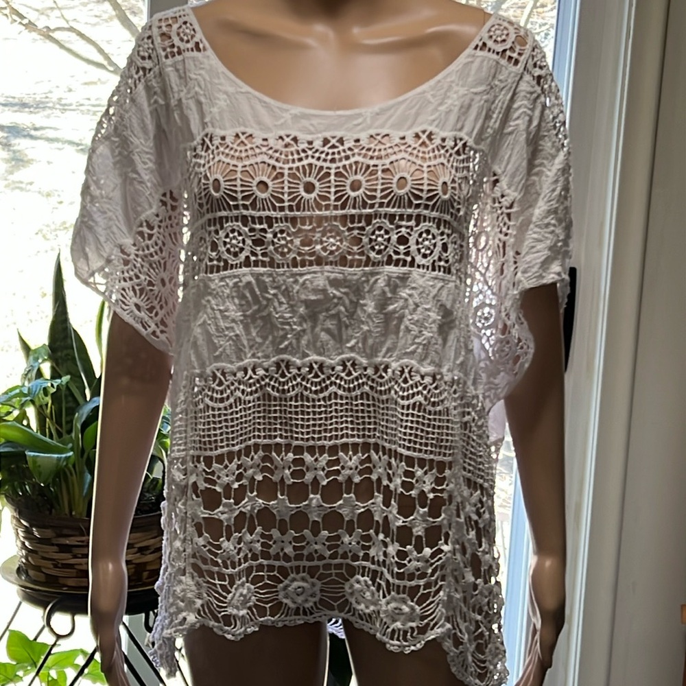 Beautiful Mark 100% Cotton Embroidered White Women’s Top Like New 1X Plus - Picture 2 of 11
